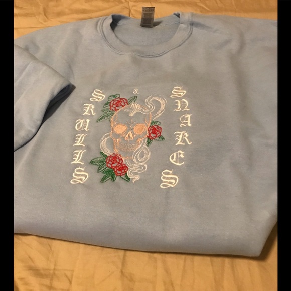 new Custom Embroidered crewneck, "SKULL & SNAKES - Picture 3 of 3